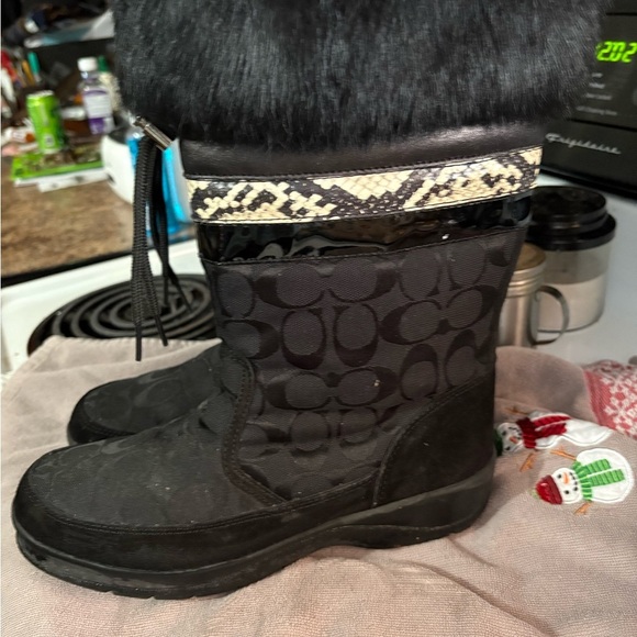 Coach Black Fur Trim Pattern Boots - Picture 2 of 5